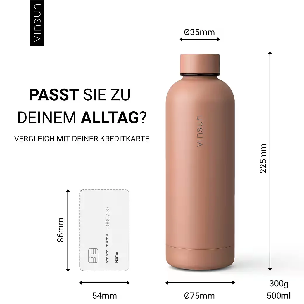 VINSUN Edelstahl Isolierflasche 500 ml BPA frei für Kohlensäure