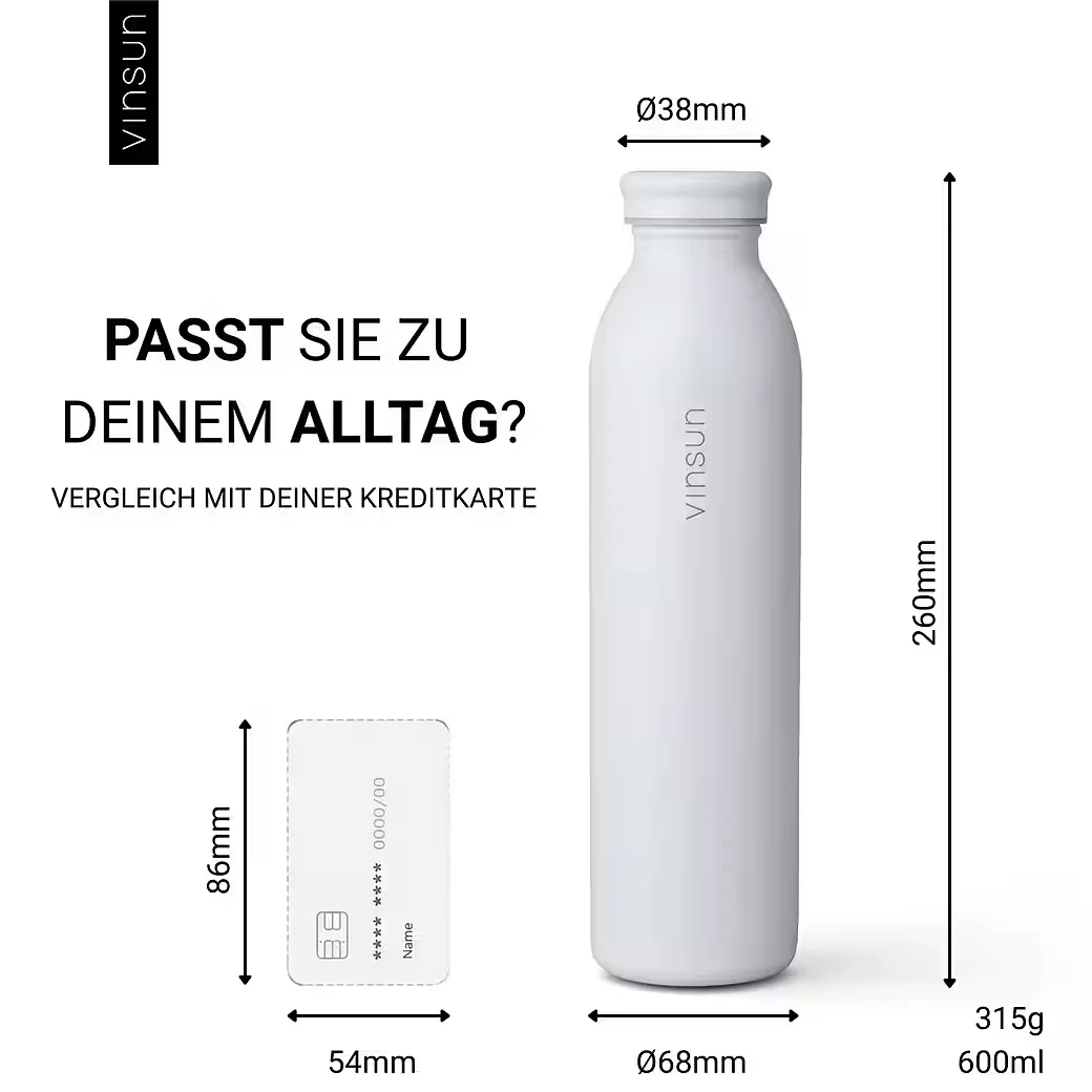 VINSUN Isolierflasche Edelstahl 600 ml doppelwandig BPA-frei