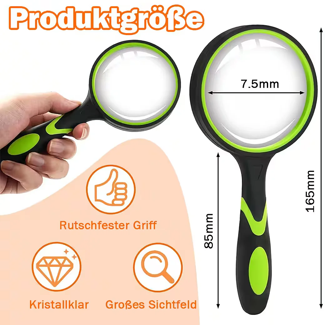 AFKSMILE Handlupe 2er Set 10-fach 80 mm Echtglas Leselupe