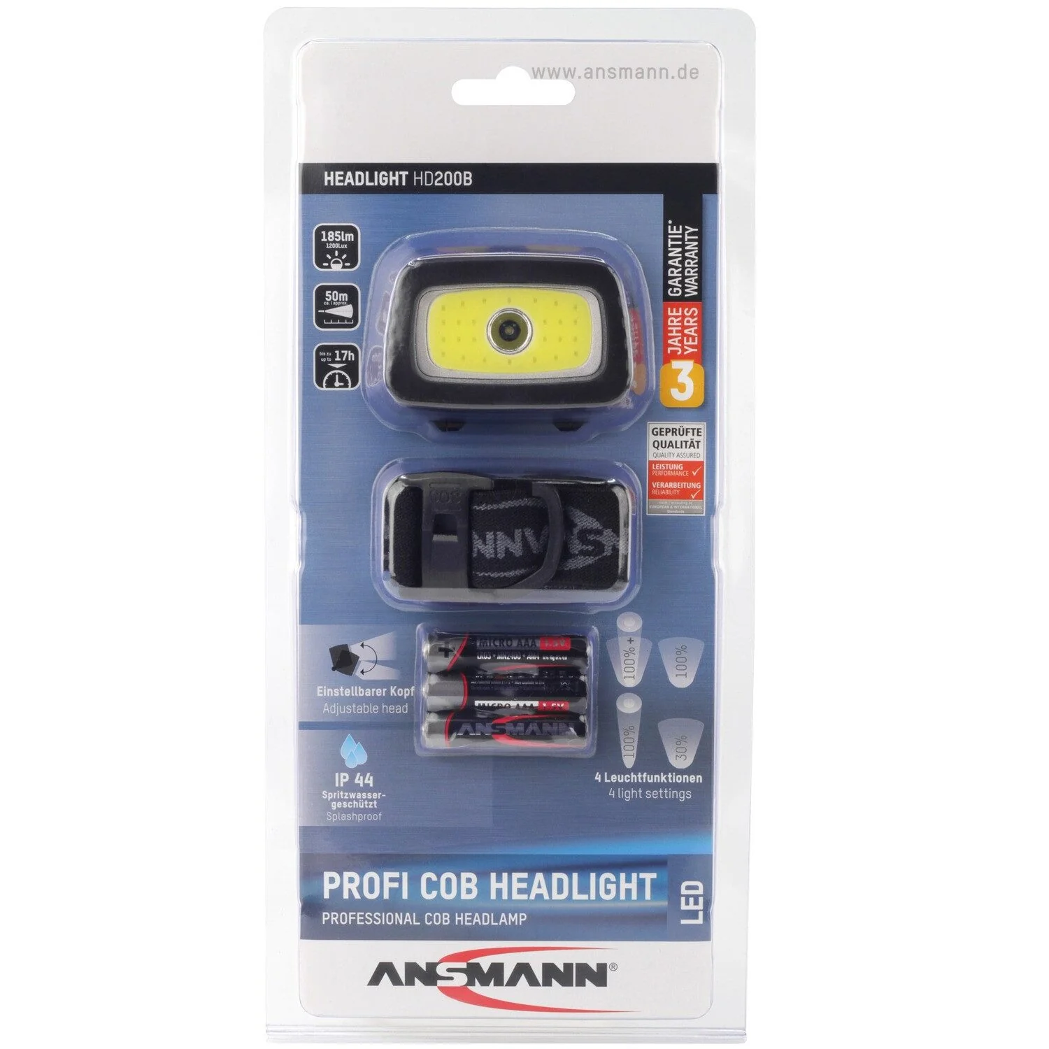 ANSMANN AG Stirnlampe HD200B für Outdoor und Camping