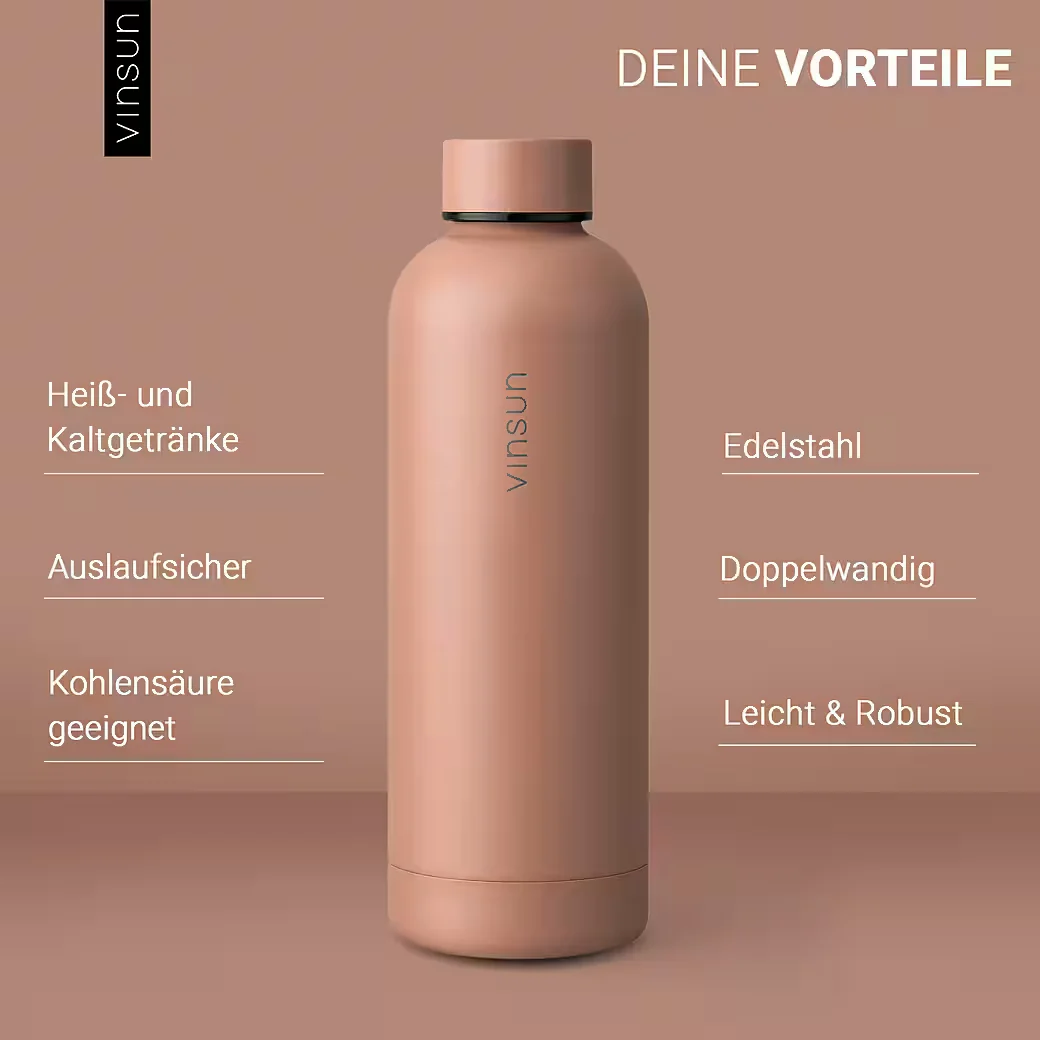 VINSUN Edelstahl Isolierflasche 500 ml BPA frei für Kohlensäure