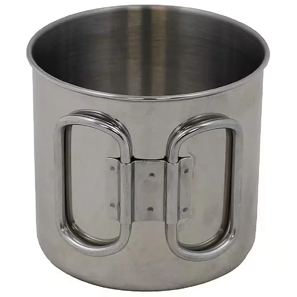 FOXOUTDOOR Edelstahl Tasse 450 ml mit Klappgriffen Campingbecher
