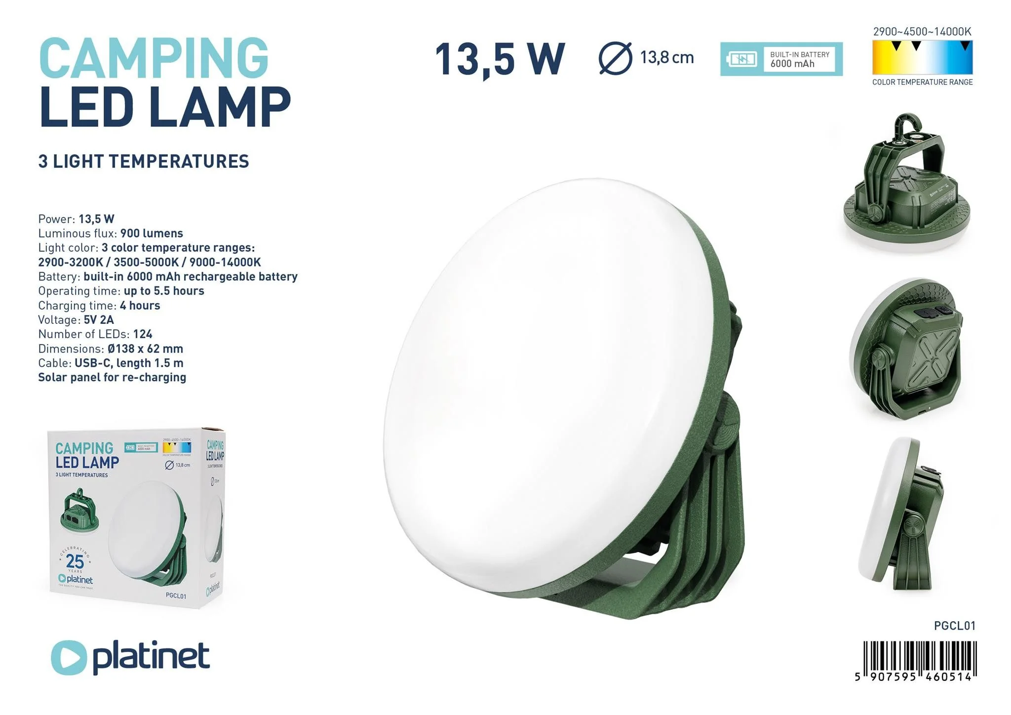 PLATINET LED Campinglaterne Taschenlampe robust 3 Leuchtmodi