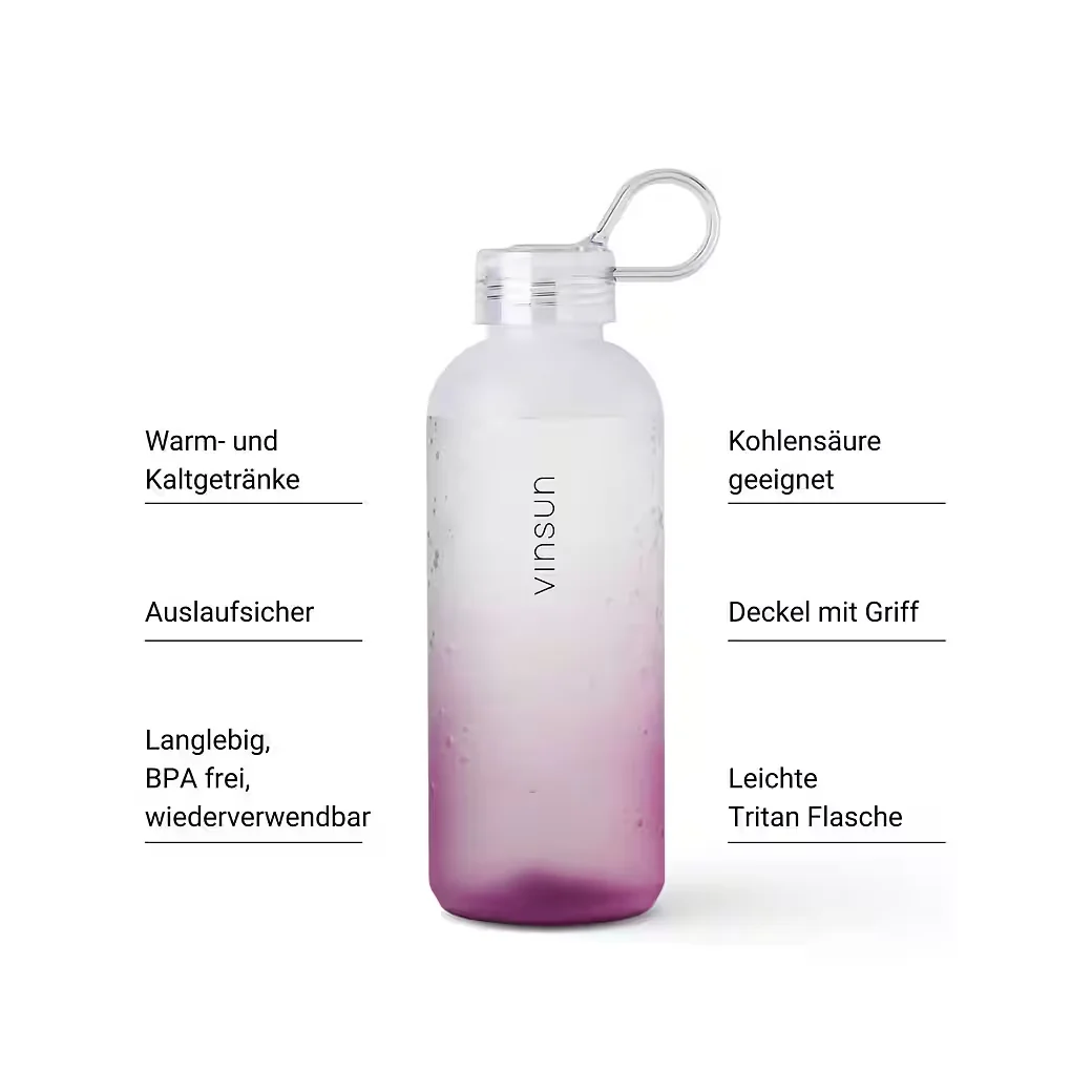 VINSUN Trinkflasche 650 ml Tritan auslaufsicher für Kohlensäure