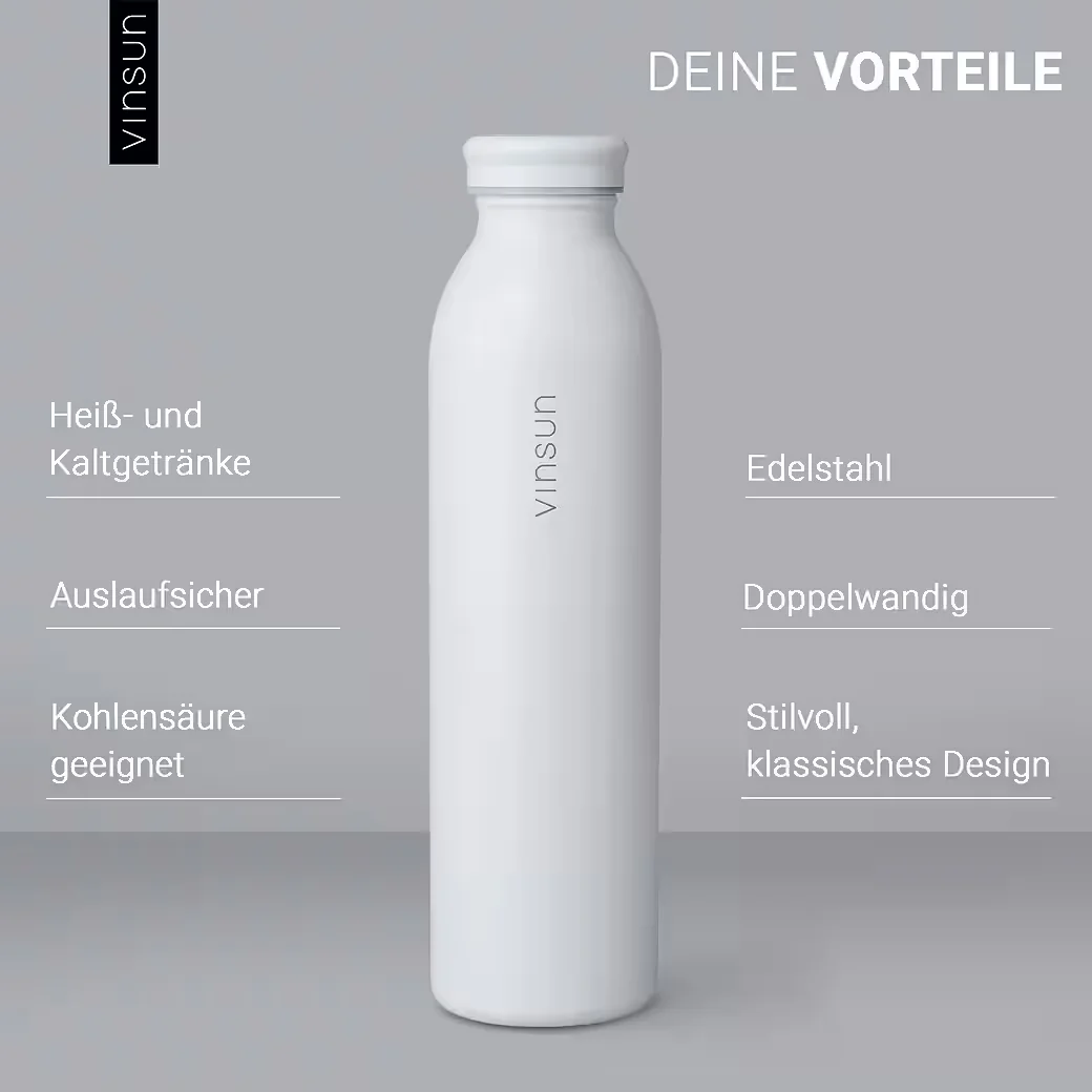VINSUN Isolierflasche Edelstahl 600 ml doppelwandig BPA-frei