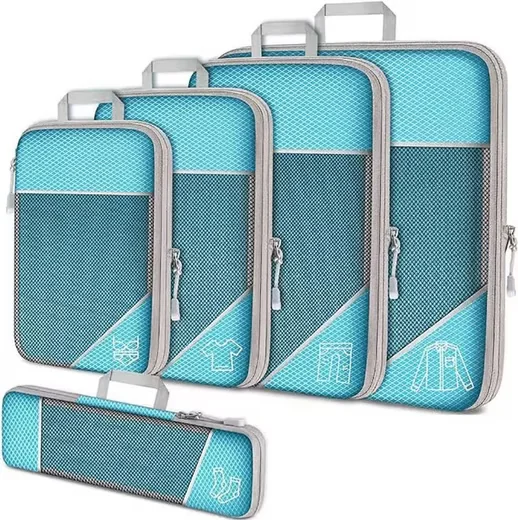 AGGER Kompressions-Packwürfel Set 5-teilig Reise Koffer Organizer