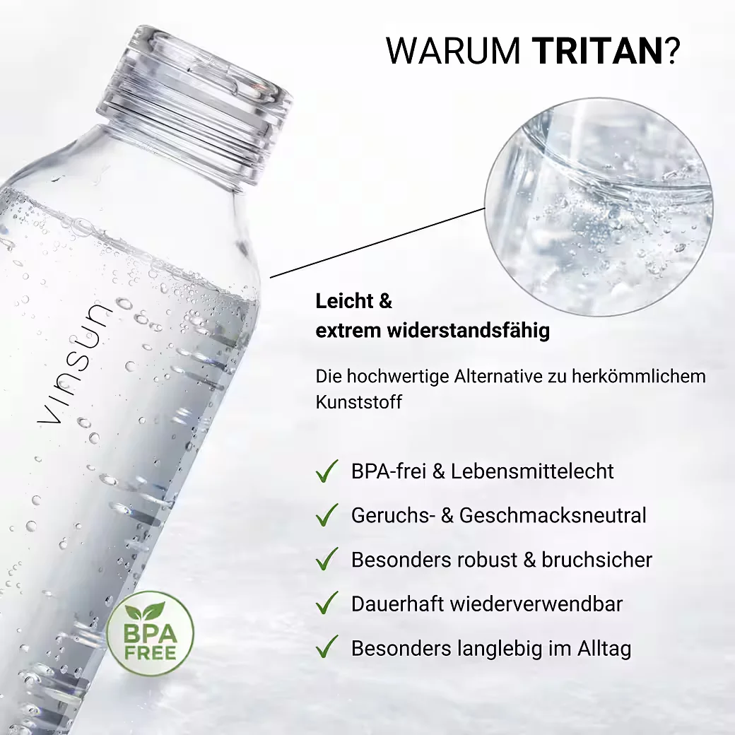 VINSUN Trinkflasche 750 ml aus Tritan, auslaufsicher, für Kohlensäure