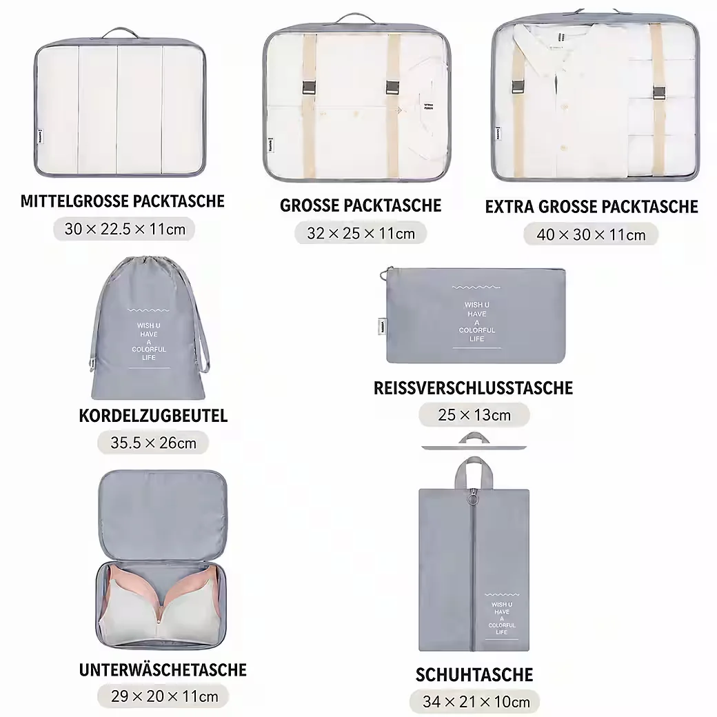 FORRLITE Kofferorganizer 7-teiliges Set Packing Cubes Packtaschen