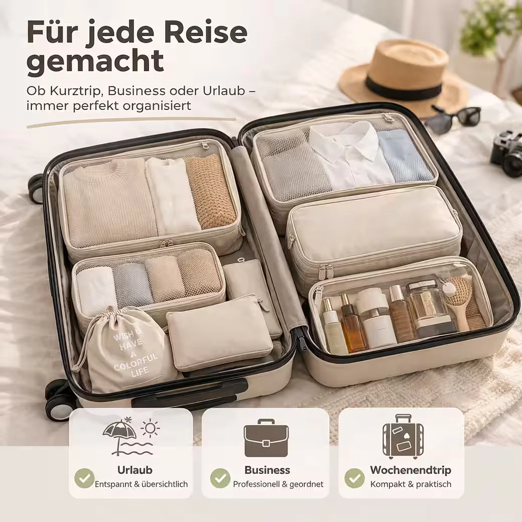 TK Gruppe Kofferorganizer 8er Set Packtaschen Packwürfel Reisen