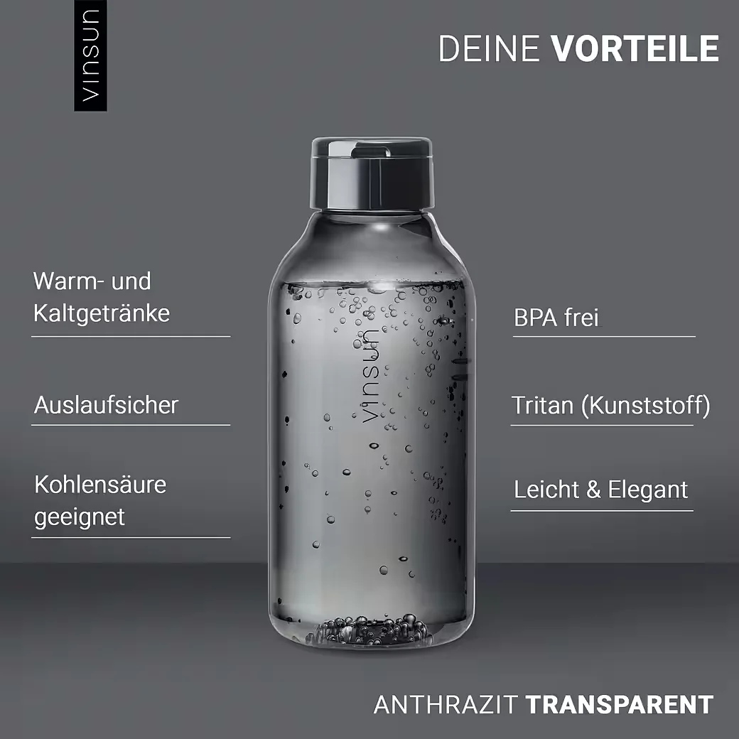 VINSUN Trinkflasche 750 ml aus Tritan, auslaufsicher, für Kohlensäure