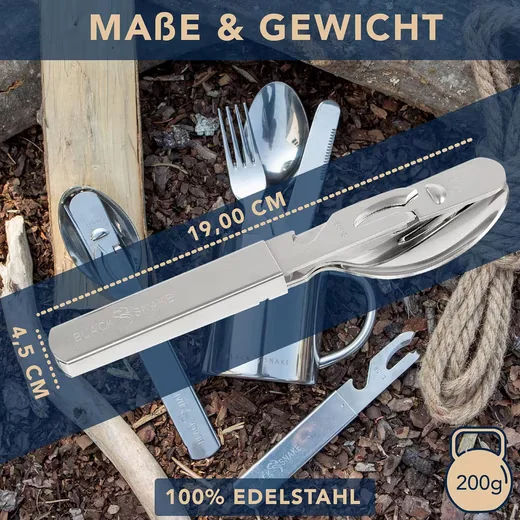 BLACK SNAKE Camping Essbesteck Set 4-teilig aus Edelstahl