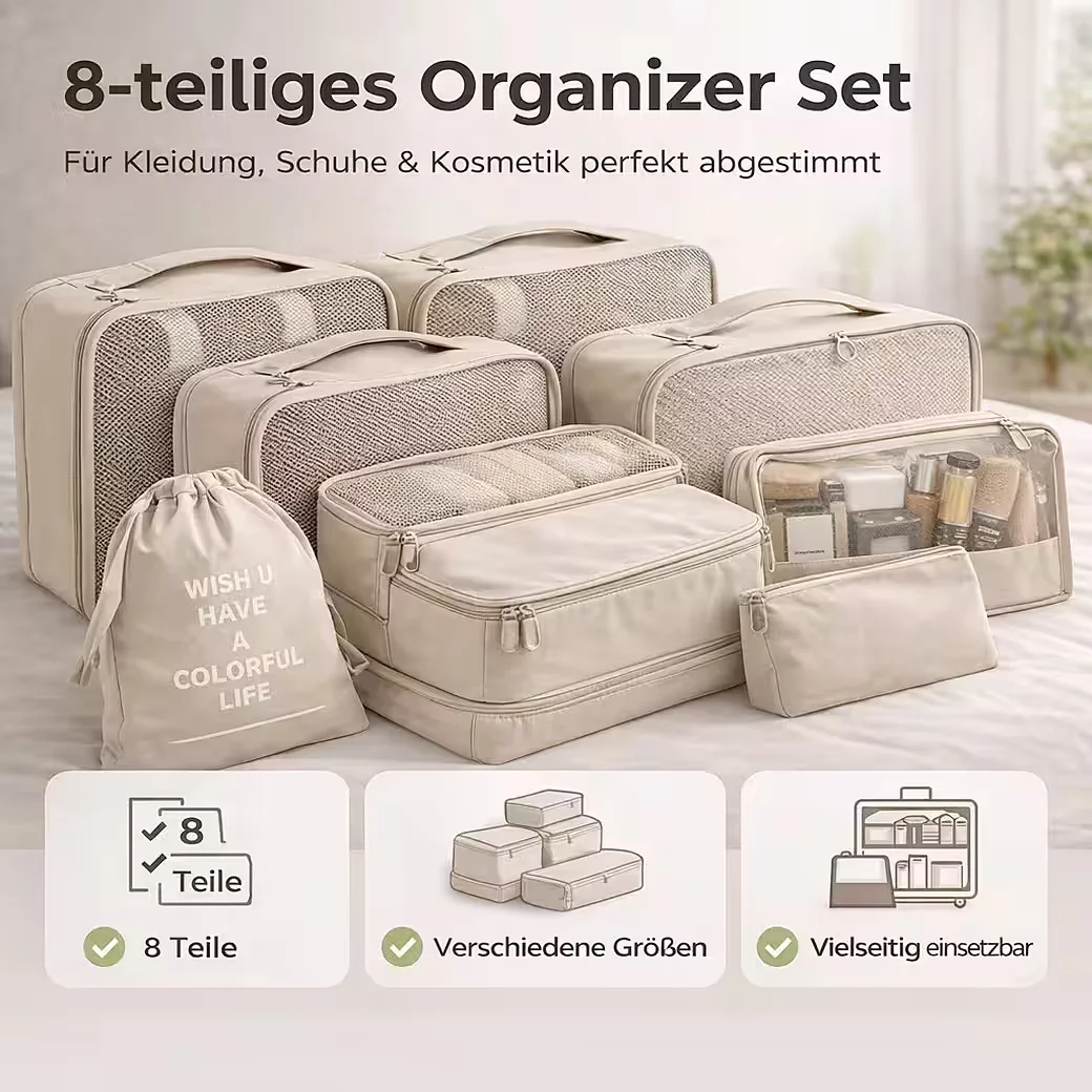 TK Gruppe Kofferorganizer 8er Set Packtaschen Packwürfel Reisen